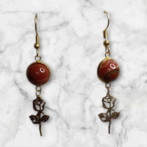 Boucles d'oreilles AI doré avec rose et Jaspe océan véritable