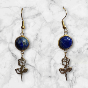 Boucles d'oreilles AI doré avec rose et Lapis Lazuli véritable