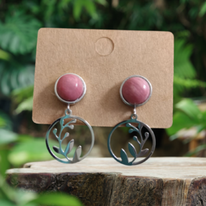 Boucles d'oreilles AI feuille de laurier et Rhodonite véritable