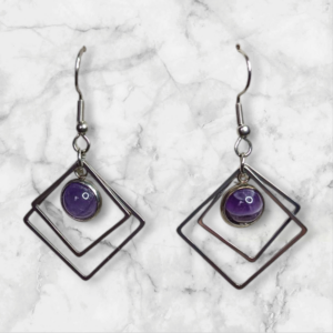 Boucles d'oreilles AI losanges et Améthyste chevron véritable