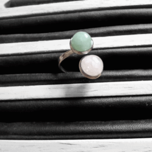 Bague double ajustable Quartz rose et Aventurine verte véritable