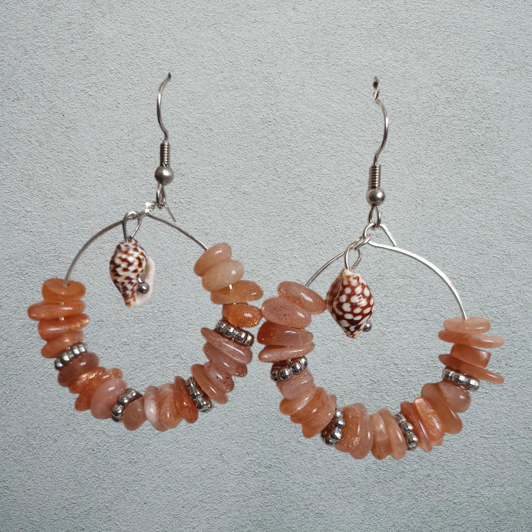 Boucles d'oreilles AI Pierre de soleil véritable et coquillages
