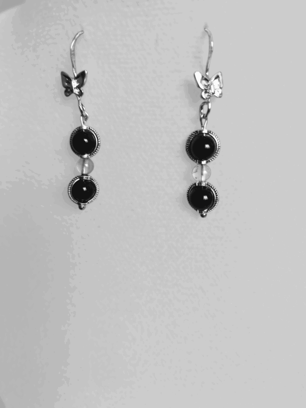 Boucles d'oreilles Onyx et Cristal de roche véritable