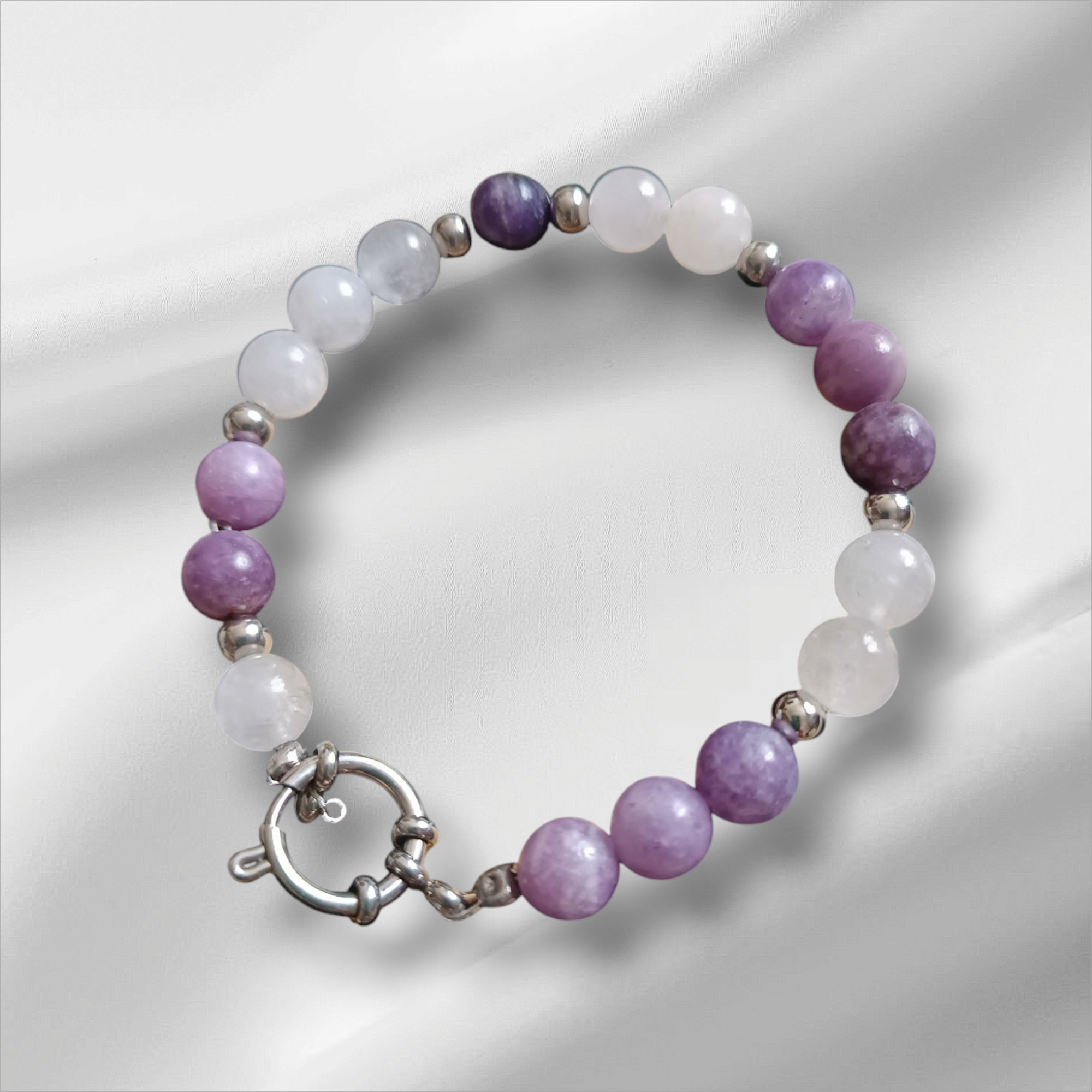 Bracelet Lépidolite et Jade blanc véritable