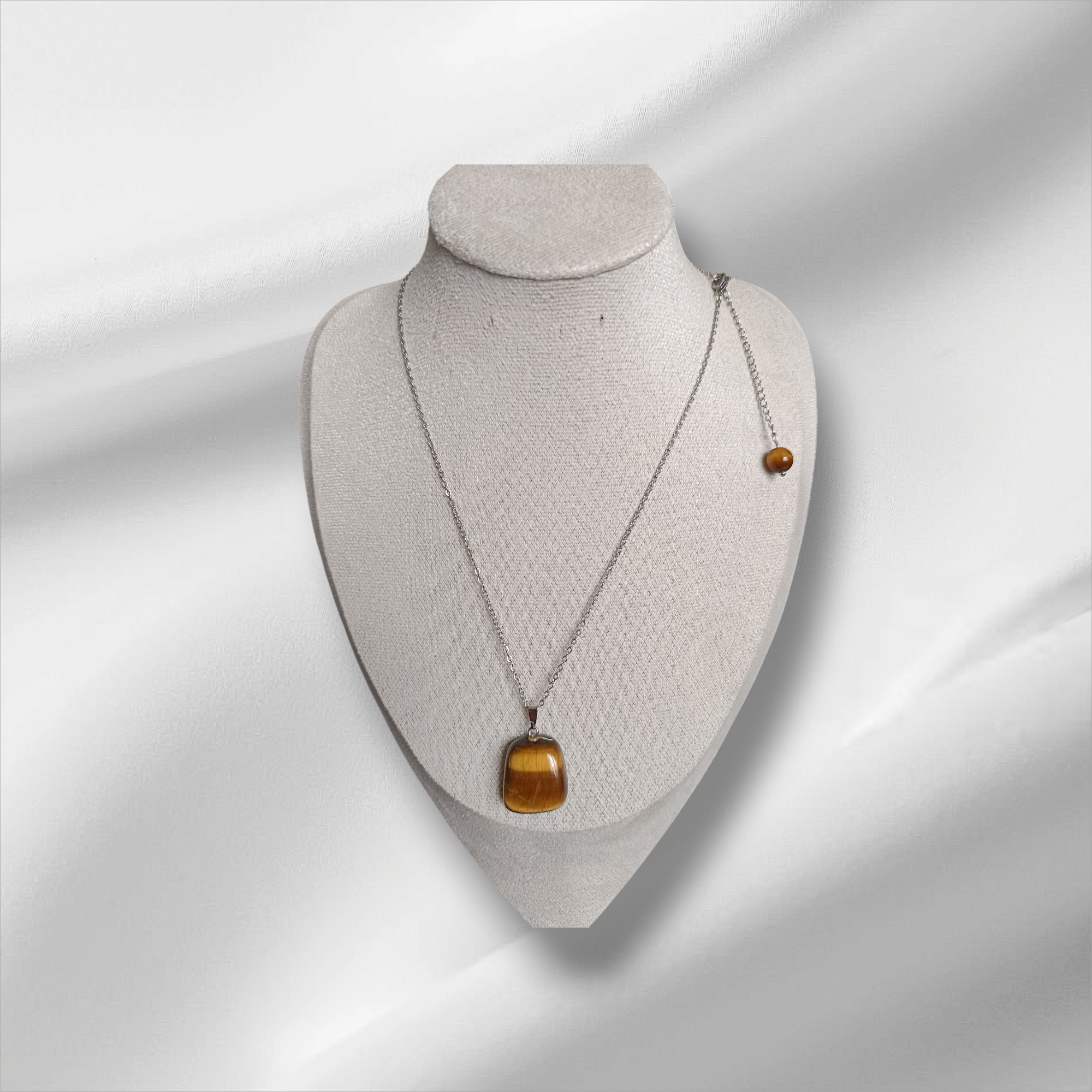 Chaîne acier inoxydable et pendentif Oeil de tigre véritable