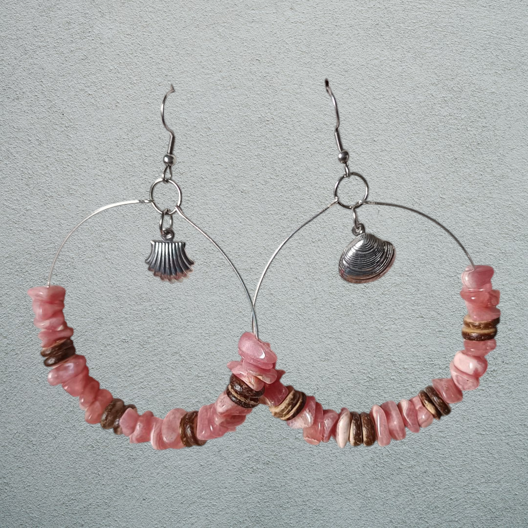 Boucles d'oreilles acier inoxydable et rhodochrosite véritable