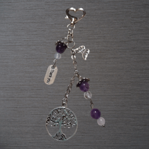 Porte-clés Améthyste véritable et Cristal de roche