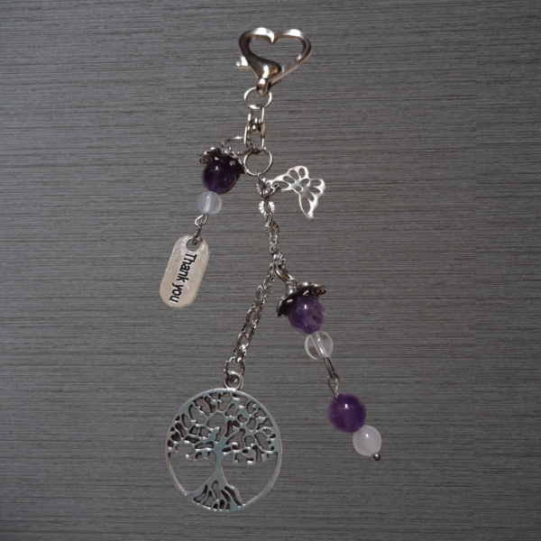 Porte-clés Améthyste véritable et Cristal de roche