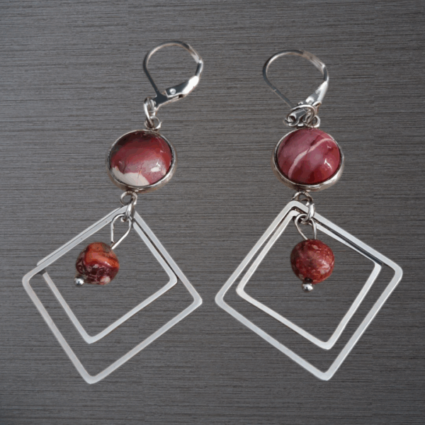Boucles d'oreilles Jaspe océan véritable