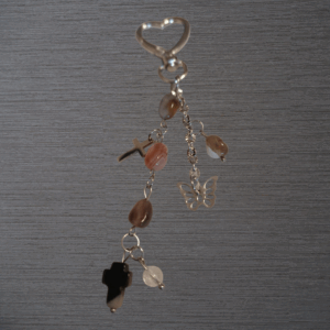 Porte-clés Agate du Bostwana véritable et croix Onyx