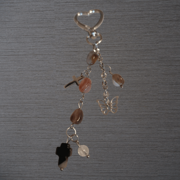 Porte-clés Agate du Bostwana véritable et croix Onyx