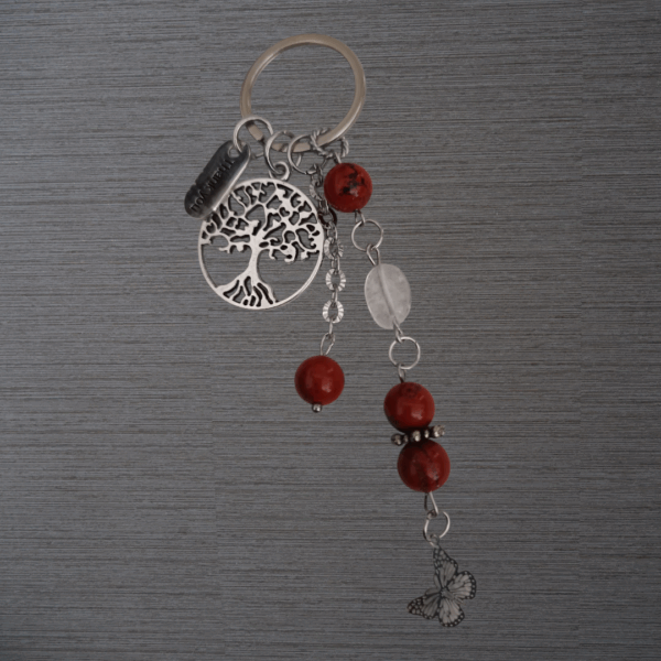 Porte-clés Jaspe rouge véritable et Cristal de roche